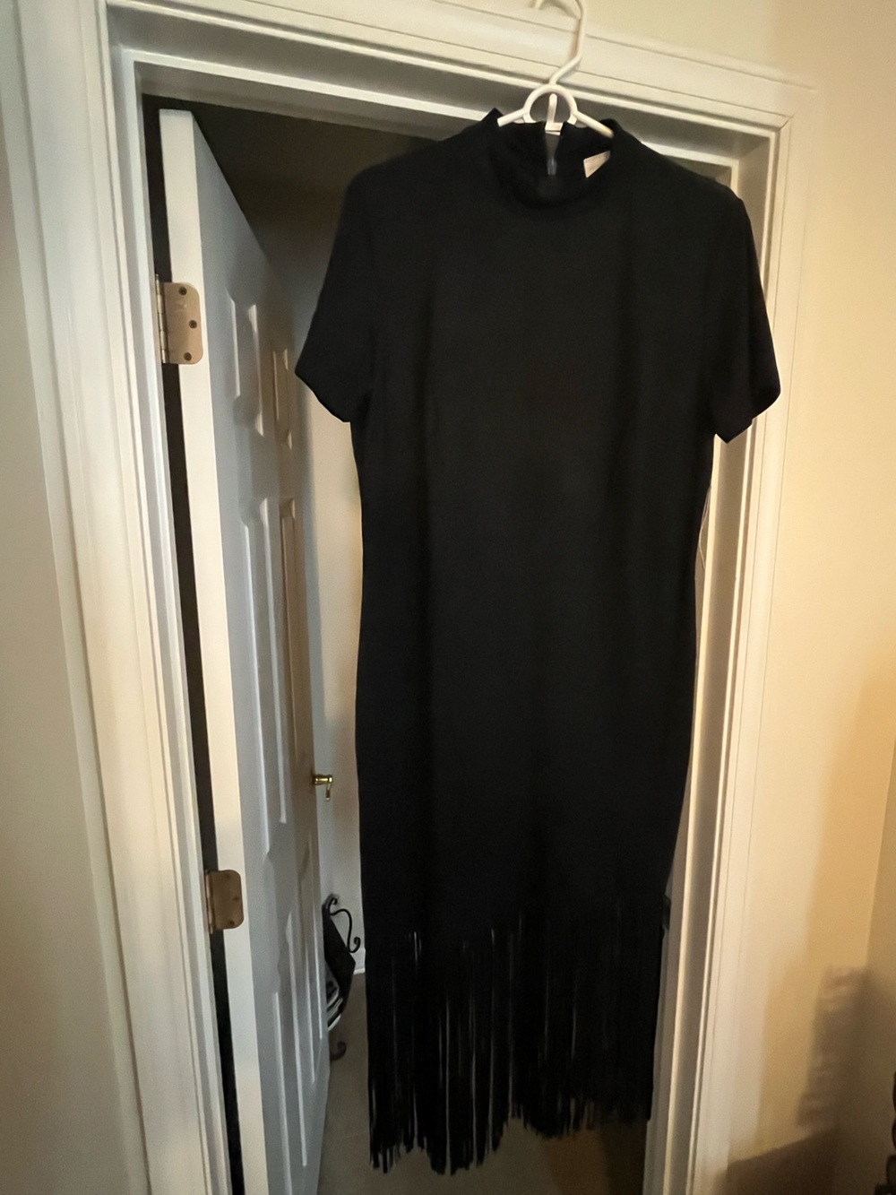 New York & Company Black Maxi Fringe Dress